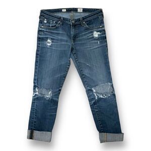 AG Mid-Rise Skinny Jeans Distressed Ripped Stretch‎ Cuffed Hem Light 30